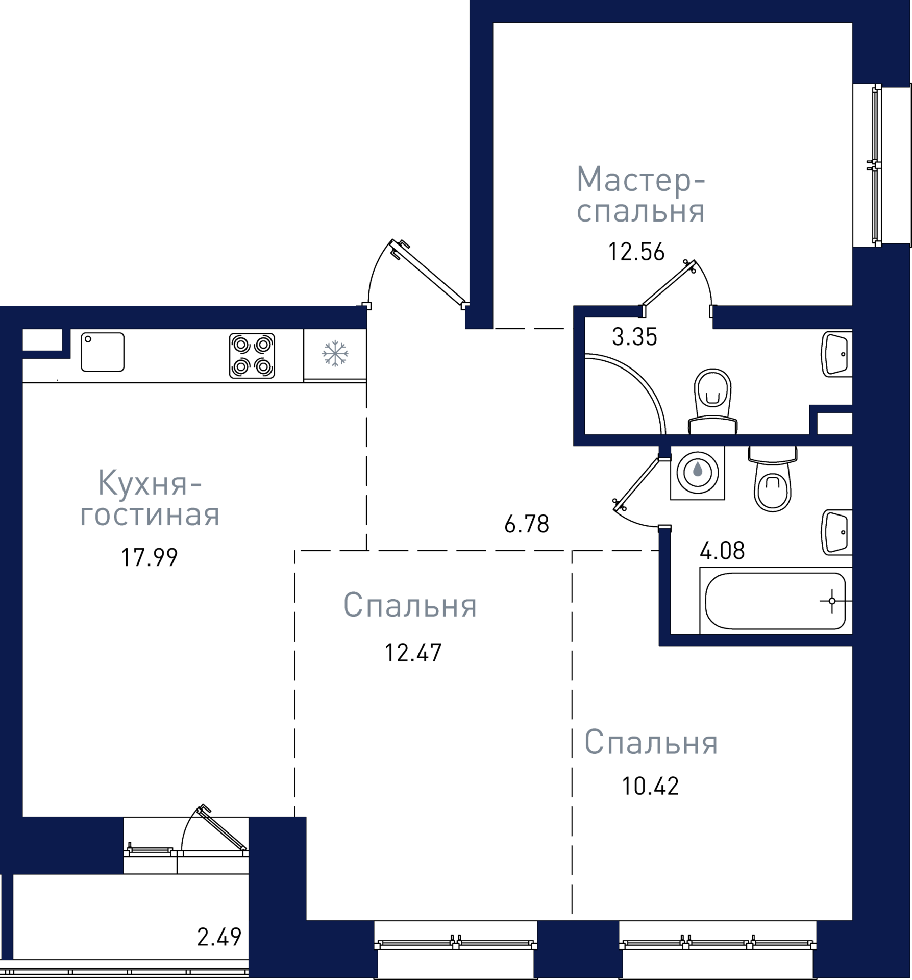 3-комнатная, 70.1 м² | 14,558,570 ₽ | АМУРСИТИ